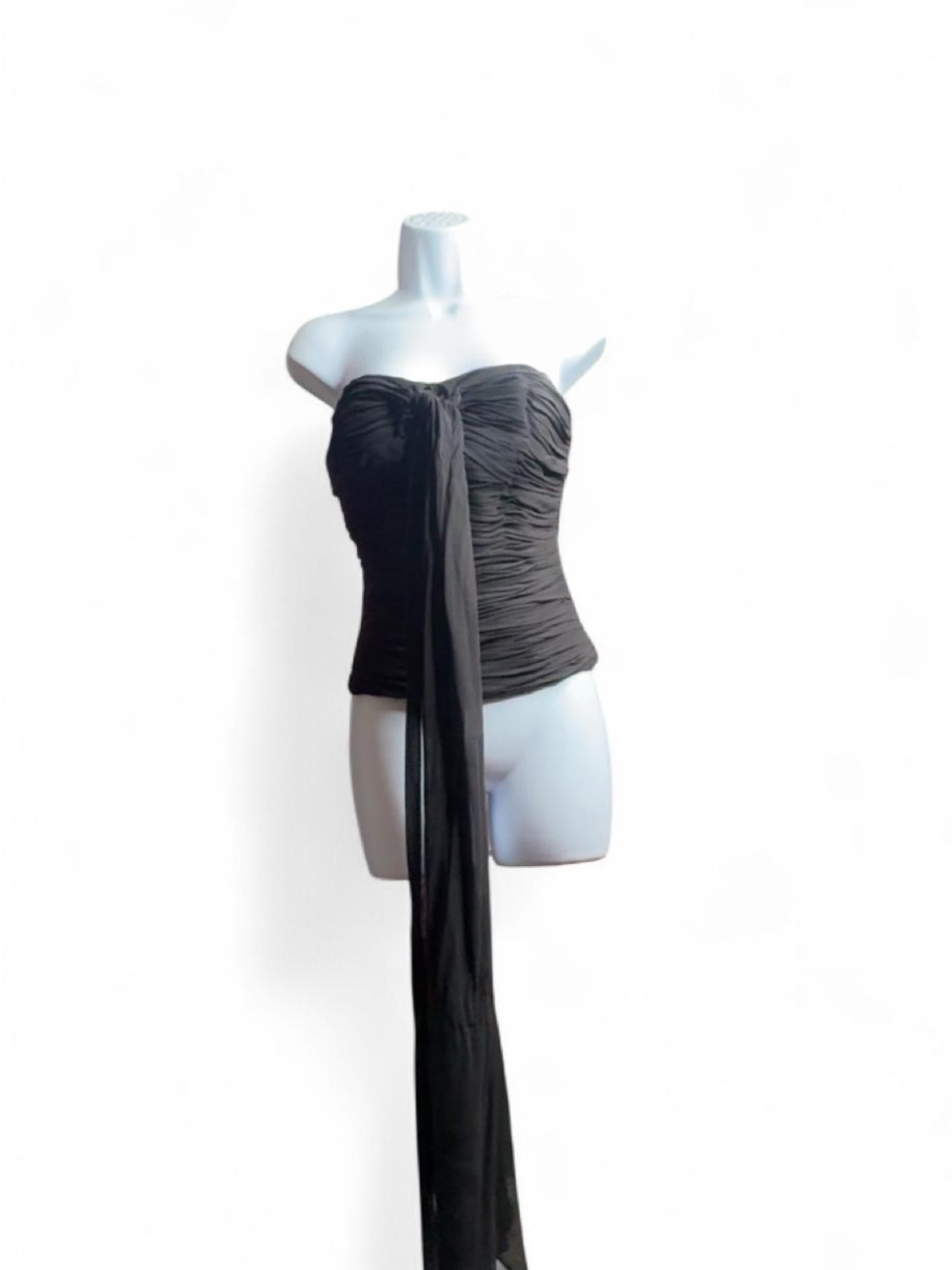 Vintage  Chetta B Black Strapless Ruched Bandeau with Long Sash